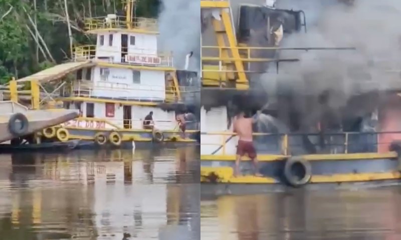 Embarcação pega fogo no Rio Negro